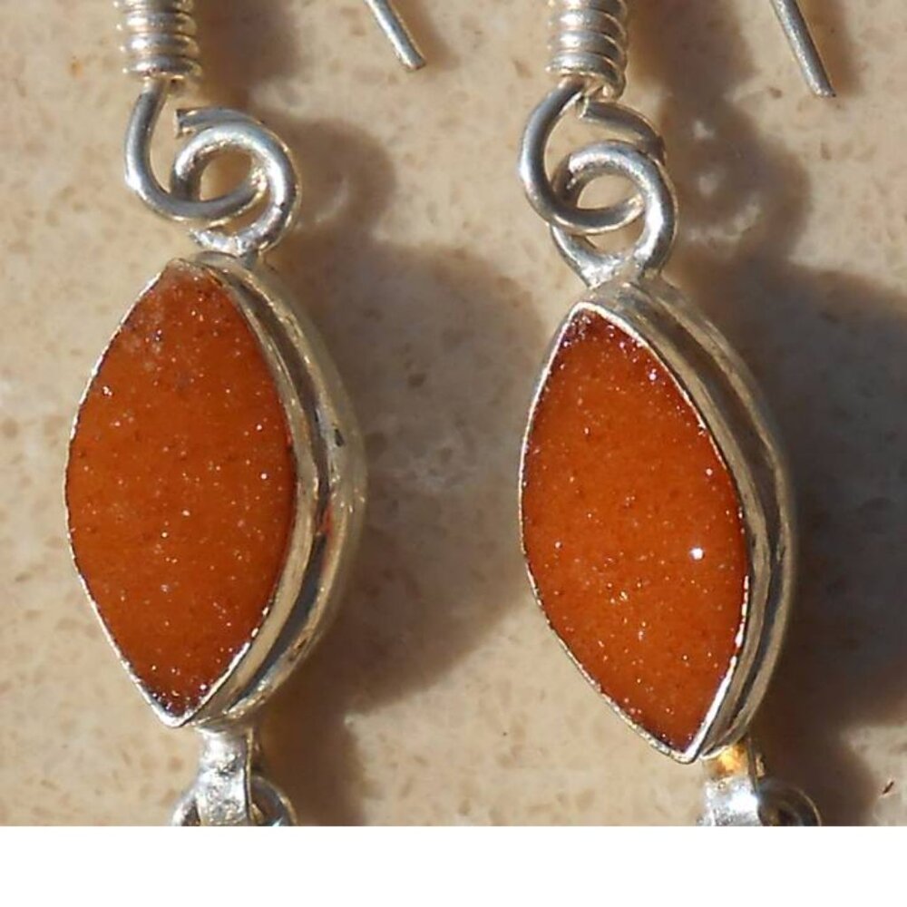 3" marquise shaped CITRINE drusy / druzy sterling silver earrings SJ926-01 - Picture 3 of 5